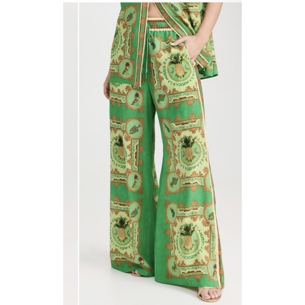 Alemais Size US 2 La Musica Printed Wide Leg Silk Palazzo Trouser Pants Tropical
